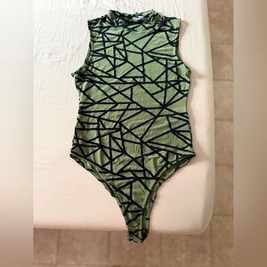 Fashion Nova Olive Green Geometric Bodysuit